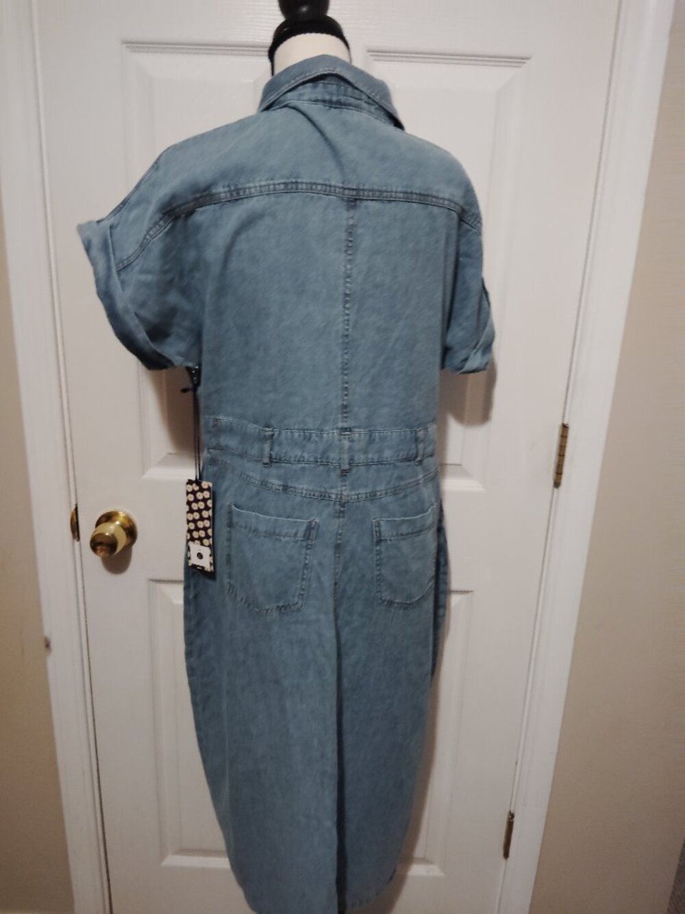 Given Kale Denim Shirt Dress Blue button Front Midi Dress Size Large 100% Cotton - Picture 4 of 5